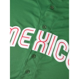 All Stitched #7 Green Baseball Jersey Embroidery V Neck Short Sleeve Baseball Shirt, Breathable Button-Up Sports Uniform For Training Competition Party