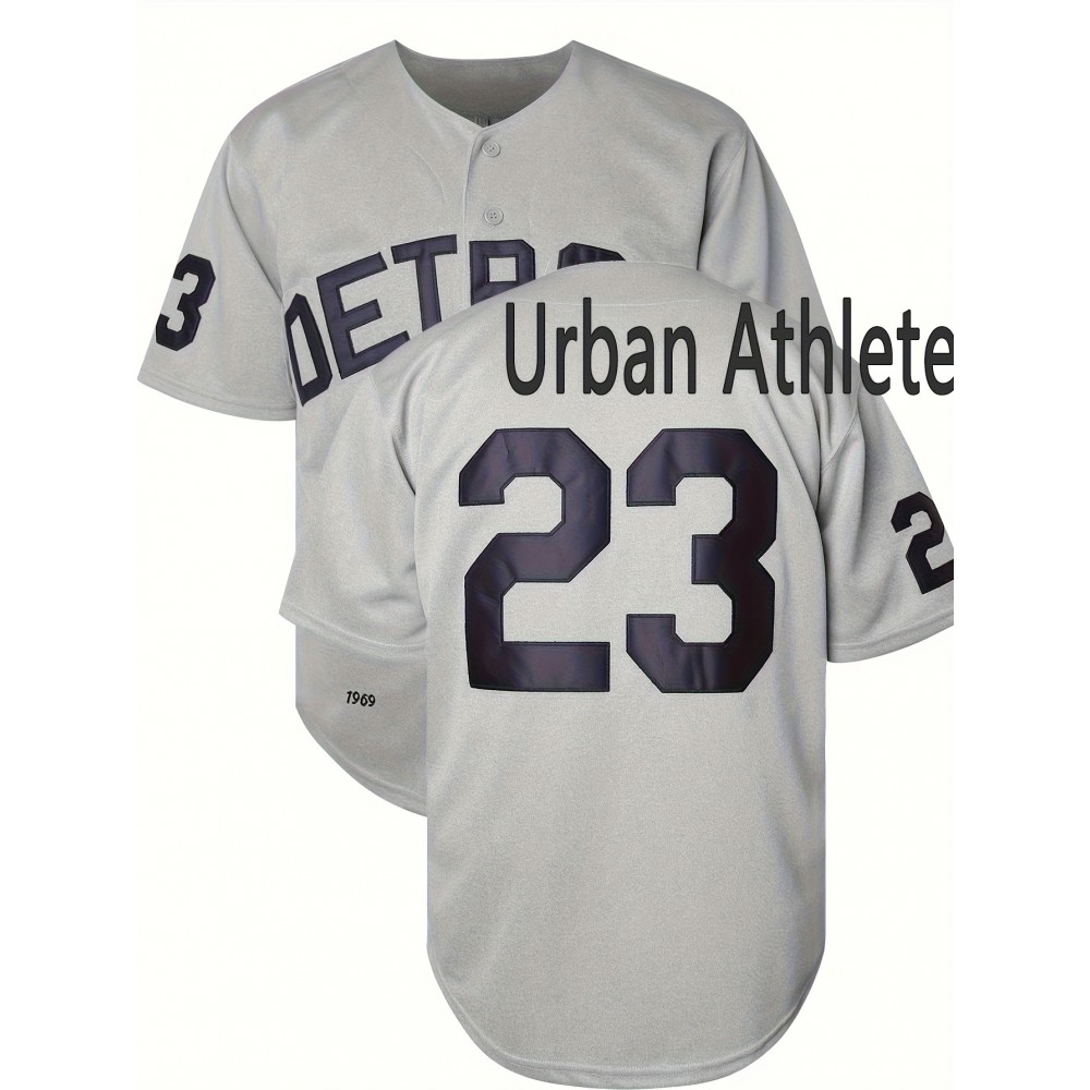 Stitched 23 Grey Baseball Jersey Embroidery V Neck Short Sleeve Baseball Shirt, Breathable Button-Up Sports Uniform for Training Competition Party Stitched 23 Grey Baseball Jersey Embroidery V Neck Short Sleeve Baseball Shirt, Breathable Button-Up Sports Uniform for Training Competition Party