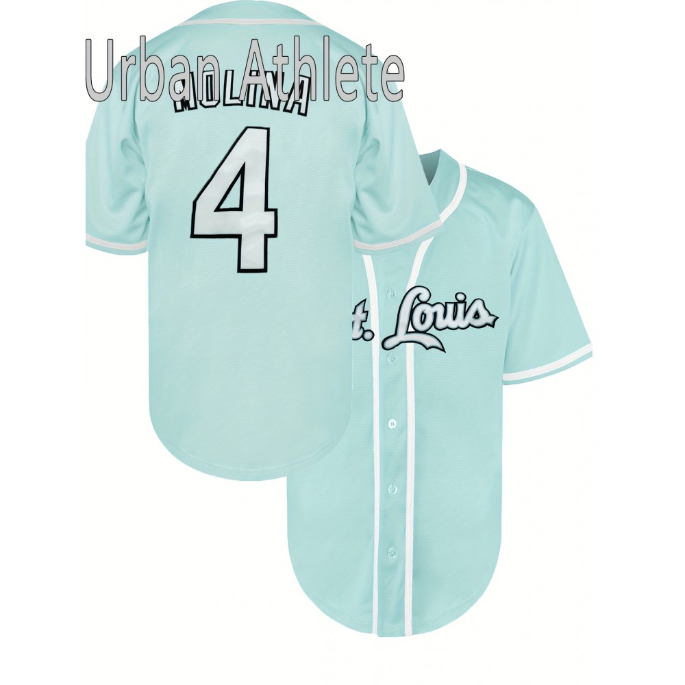 Men's All-Stitched Baseball Jersey #4 - Light Blue Embroidered V-Neck Short Sleeve Shirt, Breathable Polyester with Button-Up Front for Training, Competition & Casual Wear - Machine Washable Regular Fit Men's All-Stitched Baseball Jersey #4 - Light Blue Embroidered V-Neck Short Sleeve Shirt, Breathable Polyester with Button-Up Front for Training, Competition & Casual Wear - Machine Washable Regular Fit