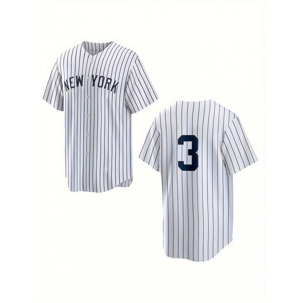 Men'S Retro NEW YORK #3 Embroidery Design Short Sleeve V-neck Loose Button Up Shirt, Men'S Summer Baseball Jersey Men'S Retro NEW YORK #3 Embroidery Design Short Sleeve V-neck Loose Button Up Shirt, Men'S Summer Baseball Jersey
