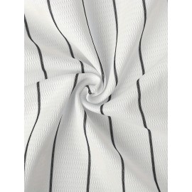 Men's & Women's White Baseball Jersey with Embroidered 'BIG URBAN ATHLETE' Design, Number 10 & Pinstripes - Breathable V-Neck Button-Up Shirt for Training, Competition, Casual Wear (Spring/Summer/Fall), Competition Attire, Sporty Vneck, Durable Sportswear