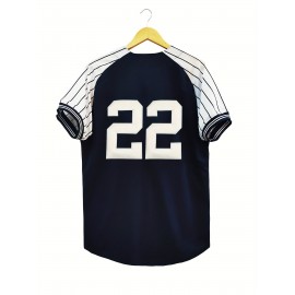 Men's #22 Retro Baseball Jersey - Vintage New York V-Neck Shirt, Breathable Loose Fit Short Sleeve for Training, Casual & Holiday Wear (Navy/White/Yellow), Sports Attire, Outdoor Activity Apparel, Sporty Look, Detailing, Durable Sportswear