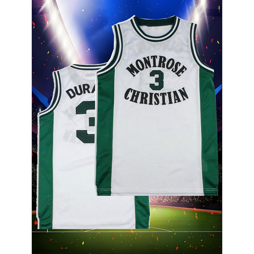 Men's #3 Montrose Christian Basketball Jersey - Breathable, Embroidered Polyester, White & Green with Round Neckline, Sizes S-3XL - Perfect for Team Sports, Casual Wear & Training, Basketball Accessories Men's #3 Montrose Christian Basketball Jersey - Breathable, Embroidered Polyester, White & Green with Round Neckline, Sizes S-3XL - Perfect for Team Sports, Casual Wear & Training, Basketball Accessories