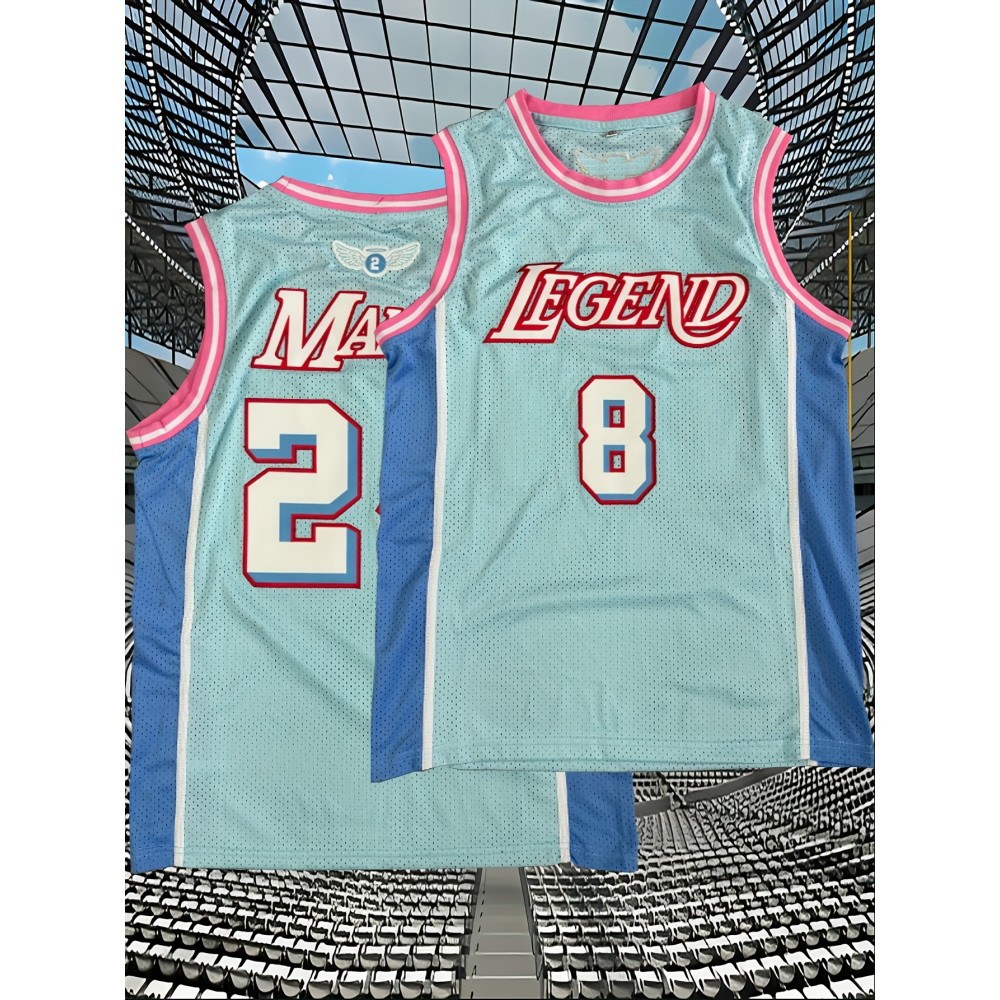 Men's #8-24 Light Blue Basketball Jersey - Breathable Embroidered Polyester Sports Shirt for Training, Competition & Casual Wear, Sizes S-XXXL, Round Neck, Loose Fit, Perfect for Spring, Summer & Fall Men's #8-24 Light Blue Basketball Jersey - Breathable Embroidered Polyester Sports Shirt for Training, Competition & Casual Wear, Sizes S-XXXL, Round Neck, Loose Fit, Perfect for Spring, Summer & Fall