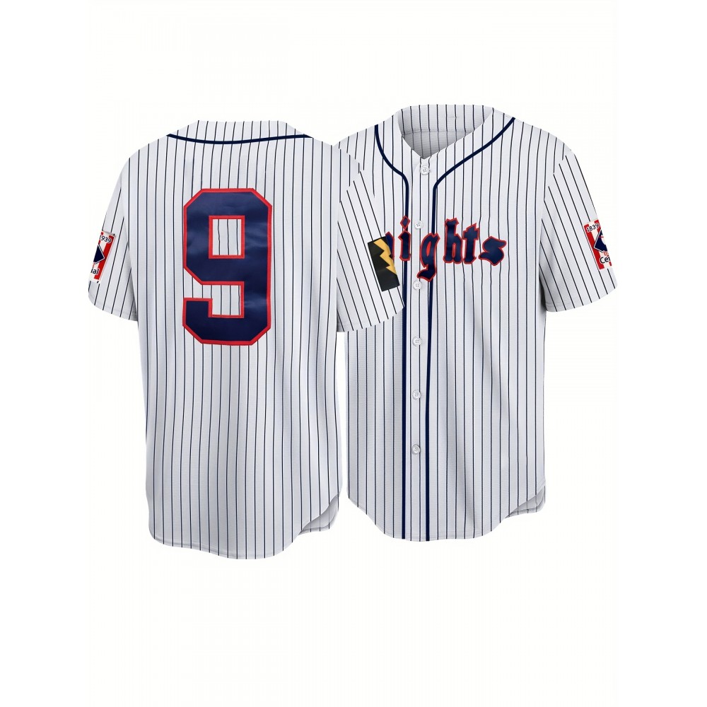 Men's #9 Baseball Jersey - Breathable V-Neck Button-Up Shirt with Men's #9 Baseball Jersey - Breathable V-Neck Button-Up Shirt with