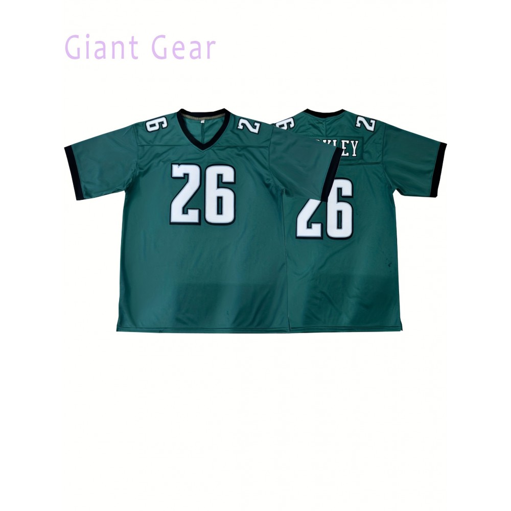 Men's # 26 Green Rugby Shirt - Polyester Fiber Sportswear with V-neck Suitable for Team Sports, Outdoor Activities, And Casual Wear Men's # 26 Green Rugby Shirt - Polyester Fiber Sportswear with V-neck Suitable for Team Sports, Outdoor Activities, And Casual Wear