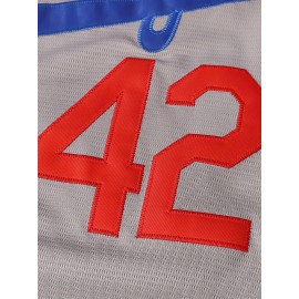 Men'S V-neck Baseball Jersey # 42 Gray Embroidered Breathable And Lightweight, Perfect For Training And Casual Wear S-3XL