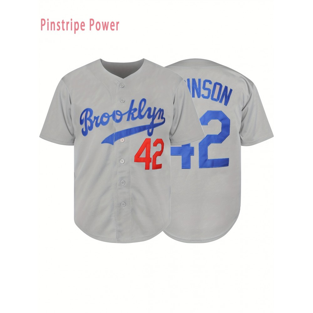 Men'S V-neck Baseball Jersey # 42 Gray Embroidered Breathable And Lightweight, Perfect For Training And Casual Wear S-3XL Men'S V-neck Baseball Jersey # 42 Gray Embroidered Breathable And Lightweight, Perfect For Training And Casual Wear S-3XL