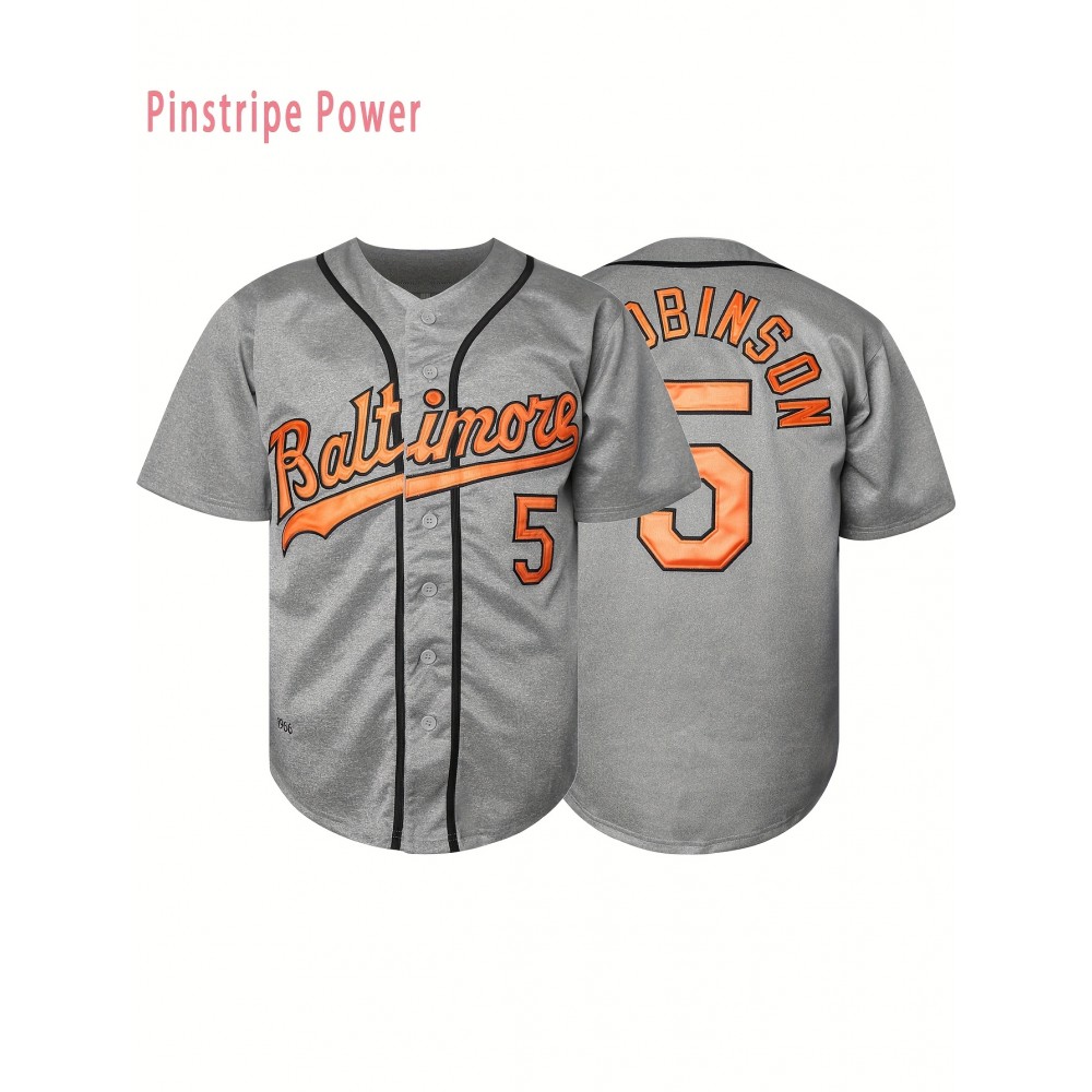 Men's # 5 Grey Embroidered V-neck Baseball Shirt - Breathable Loose Short Sleeve Shirt with Striped Accents Suitable for Casual And Sports S-3XL Men's # 5 Grey Embroidered V-neck Baseball Shirt - Breathable Loose Short Sleeve Shirt with Striped Accents Suitable for Casual And Sports S-3XL