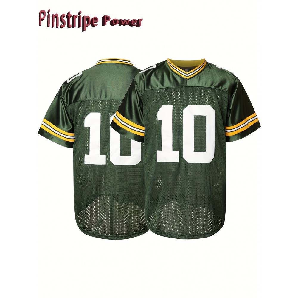 Men's Green #10 Rugby Shirt - Breathable Polyester V-Neck Sports Top, Loose Fit for Running, Hiking & Casual Wear, Machine Washable, Spring/Summer/Fall, Sporty Appearance, Detailing, Comfortable Fabric Men's Green #10 Rugby Shirt - Breathable Polyester V-Neck Sports Top, Loose Fit for Running, Hiking & Casual Wear, Machine Washable, Spring/Summer/Fall, Sporty Appearance, Detailing, Comfortable Fabric