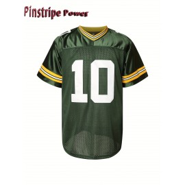 Men's Green #10 Rugby Shirt - Breathable Polyester V-Neck Sports Top, Loose Fit for Running, Hiking & Casual Wear, Machine Washable, Spring/Summer/Fall, Sporty Appearance, Detailing, Comfortable Fabric