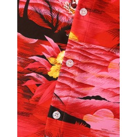 Men's Vibrant Tropical Floral Print Baseball Shirt - 100% Polyester, V-Neck, Loose Fit for Beach, Sports & Casual Outings, Sizes S-3XL, Casual Wear Shirt | Tropical Print Shirt | Details