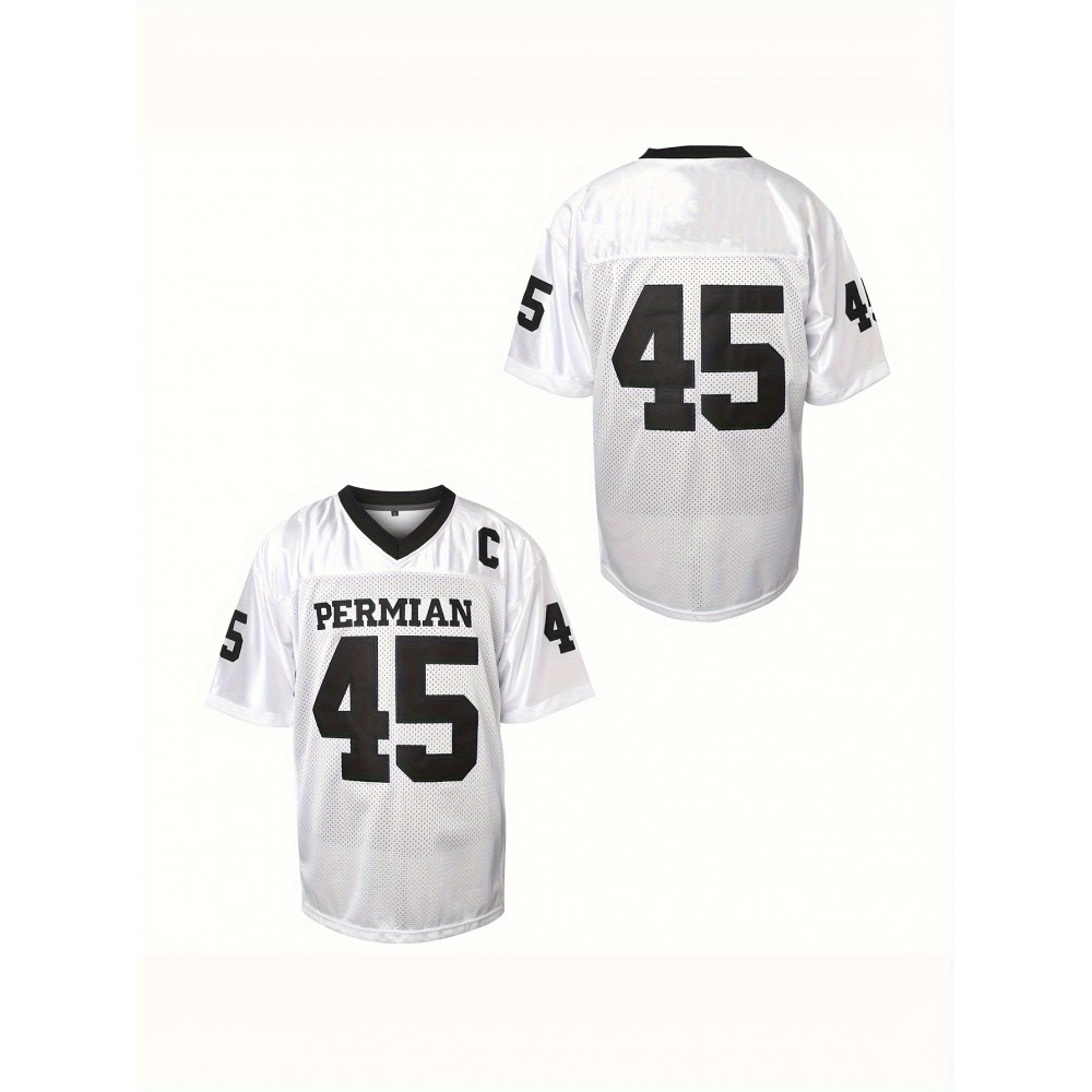 Letter And Number 45 Embroidery, Men's Short Sleeve V-neck Football Jersey, Comfy Top For Training And Competition Letter And Number 45 Embroidery, Men's Short Sleeve V-neck Football Jersey, Comfy Top For Training And Competition