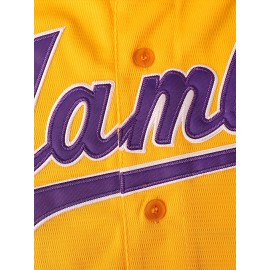 Men'S Letter Embroidery Short Sleeve V-neck Loose Button Up Shirt, Men'S Vintage Summer Baseball Jersey For Party