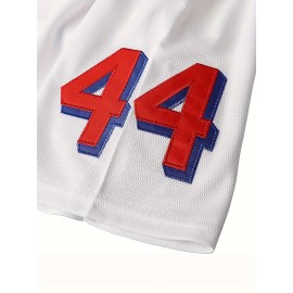 Men's #44 Beers Embroidered Baseball Jersey - Breathable, Comfort-Fit, V-Neck, Button-Up, White with Red & Blue Stripes, Polyester, Casual & Sporty, Sizes S-3XL