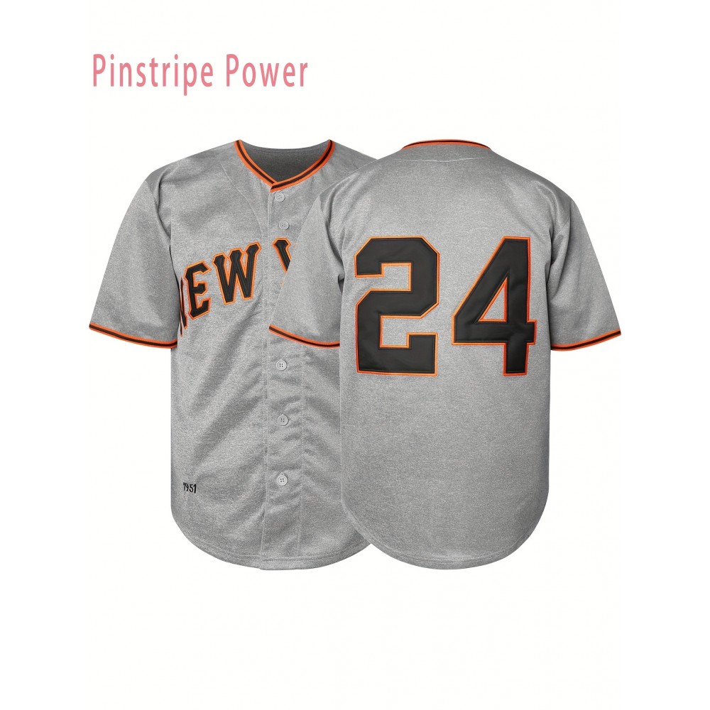 Men's #24 Gray V-Neck Baseball Jersey - Breathable Polyester Loose Fit Sports Top with Button Closure, Letter & Number Design, Micro Elastic for Training, Beach, Hiking, Casual Wear (Sizes S-3XL) Men's #24 Gray V-Neck Baseball Jersey - Breathable Polyester Loose Fit Sports Top with Button Closure, Letter & Number Design, Micro Elastic for Training, Beach, Hiking, Casual Wear (Sizes S-3XL)