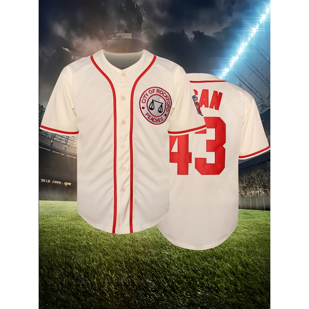 Men's #43 Beige Polyester Baseball Jersey, V-Neck, Button-Up, Ideal for Games & Training, Spring/Summer/Fall, Sizes S-3XL, Outdoor Activities Shirt | Casual Baseball Shirt | Durable Polyester Men's #43 Beige Polyester Baseball Jersey, V-Neck, Button-Up, Ideal for Games & Training, Spring/Summer/Fall, Sizes S-3XL, Outdoor Activities Shirt | Casual Baseball Shirt | Durable Polyester