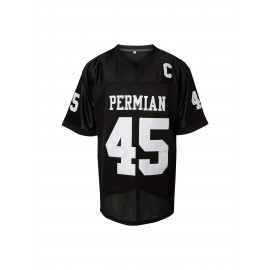 1pc Men'S Polyester V-Neck Football Jersey with Embroidered Letter and Number - Loose Fit Sports Top for Training, Casual, Team Sports, Halloween, Christmas, Football Parties - S-3XL