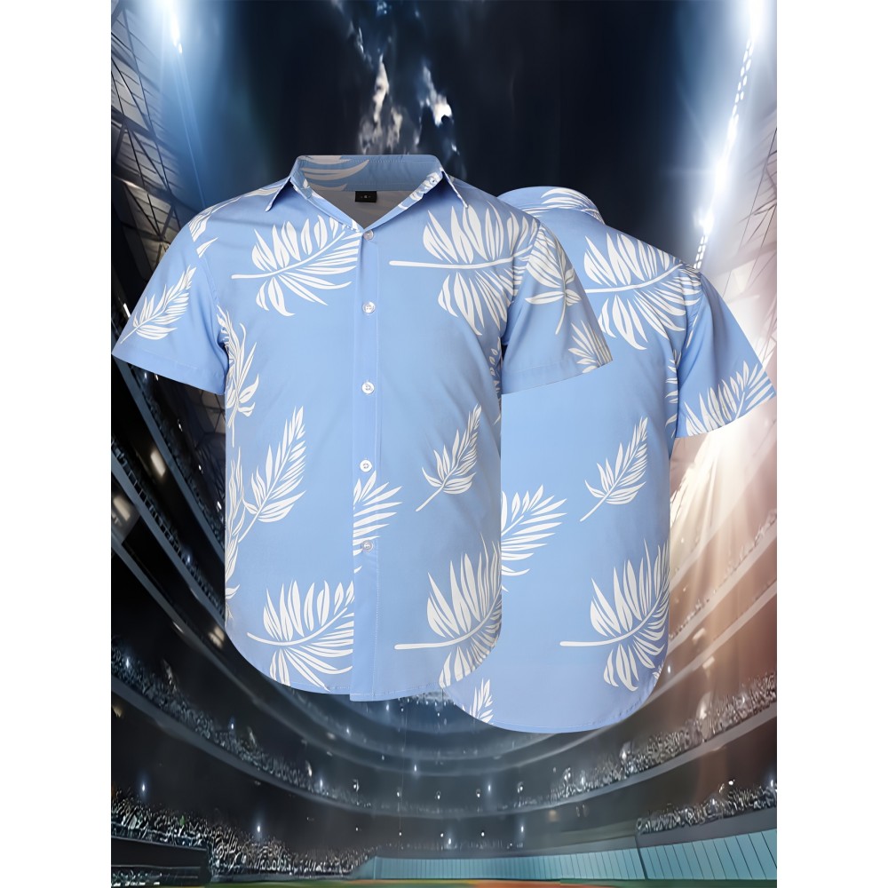 Men'S Sky Blue Leaf Baseball Flower Shirt Suitable For Beach Vacation, Halloween, Christmas S-3XL Men'S Sky Blue Leaf Baseball Flower Shirt Suitable For Beach Vacation, Halloween, Christmas S-3XL
