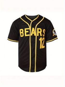 1pc Men's V-Neck Baseball Jersey - 100% Polyester Knit Fabric, Loose Fit with Button Closure, Breathable & Comfortable for Sports Training, Casual Wear, and Outdoor Activities - Sizes S-3XL