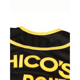 1pc Men's V-Neck Baseball Jersey - 100% Polyester Knit Fabric, Loose Fit with Button Closure, Breathable & Comfortable for Sports Training, Casual Wear, and Outdoor Activities - Sizes S-3XL