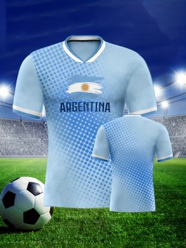 Argentina-Inspired Sun Pattern Sports Soccer Jersey, Fan Edition Shirt With Professional Fabric, Lightweight Breathable Athletic Top For Football Fans