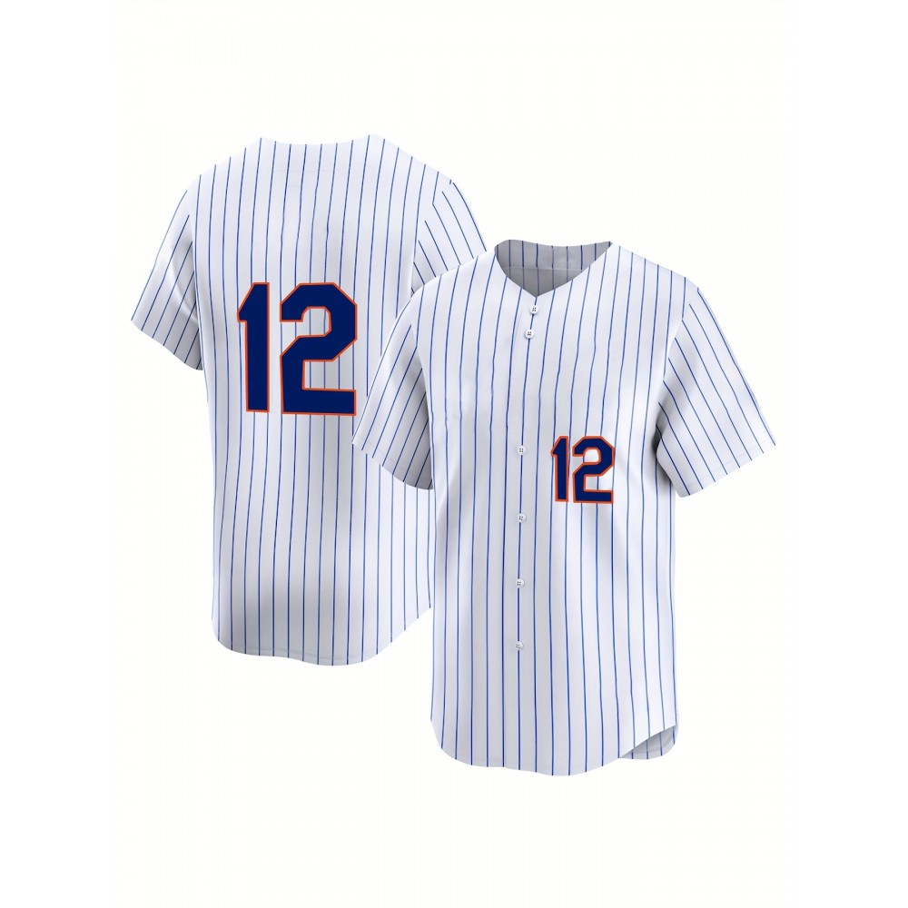 Men's New York #12 Baseball Jersey - Moisture-Wicking, Breathable Polyester, V-Neck, Short Sleeve, UV Protection, Fade-Resistant, Ideal for Training & Casual Wear