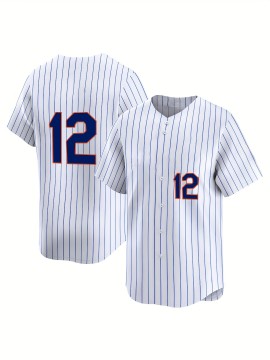Men's New York #12 Baseball Jersey - Moisture-Wicking, Breathable Polyester, V-Neck, Short Sleeve, UV Protection, Fade-Resistant, Ideal for Training & Casual Wear