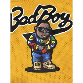 Men's Bad Boy Embroidered Basketball Jersey - Vibrant Yellow V-Neck, Moisture-Wicking & Breathable, Short Sleeve Athletic Top for Sports & Parties
