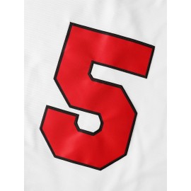 All Stitched 5 White Baseball Jersey Embroidery V Neck Short Sleeve Baseball Shirt, Breathable Button-Up Sports Uniform For Training Competition Party