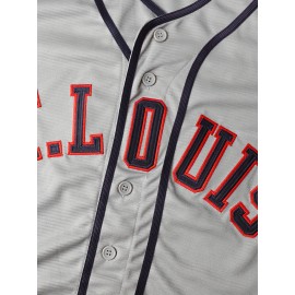 All Stitched 0 Grey Baseball Jersey Embroidery V Neck Short Sleeve Baseball Shirt, Breathable Button-Up Sports Uniform For Training Competition Party