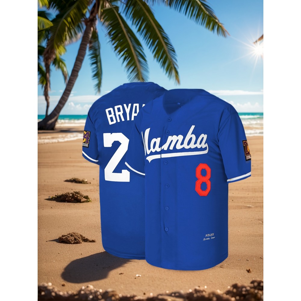 Stitched 24 Blue Baseball Jersey Embroidery V Neck Short Sleeve Baseball Shirt, Breathable Button-Up Sports Uniform For Training Competition Party Stitched 24 Blue Baseball Jersey Embroidery V Neck Short Sleeve Baseball Shirt, Breathable Button-Up Sports Uniform For Training Competition Party