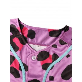 Men's Retro Purple Embroidered Baseball Jersey - V-Neck, Short Sleeve, Breathable Polyester Sports Shirt for Team Training, Casual Wear & Parties, Breathable Jersey|Vibrant Sports Jersey|Button Closure Jersey