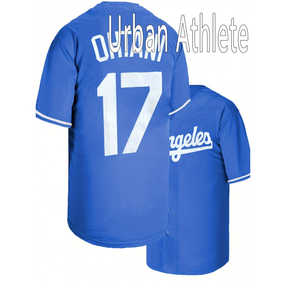 All Stitched 17 Blue Baseball Jersey Embroidery V Neck Short Sleeve Baseball Shirt, Breathable Button-Up Sports Uniform For Training Competition Party All Stitched 17 Blue Baseball Jersey Embroidery V Neck Short Sleeve Baseball Shirt, Breathable Button-Up Sports Uniform For Training Competition Party