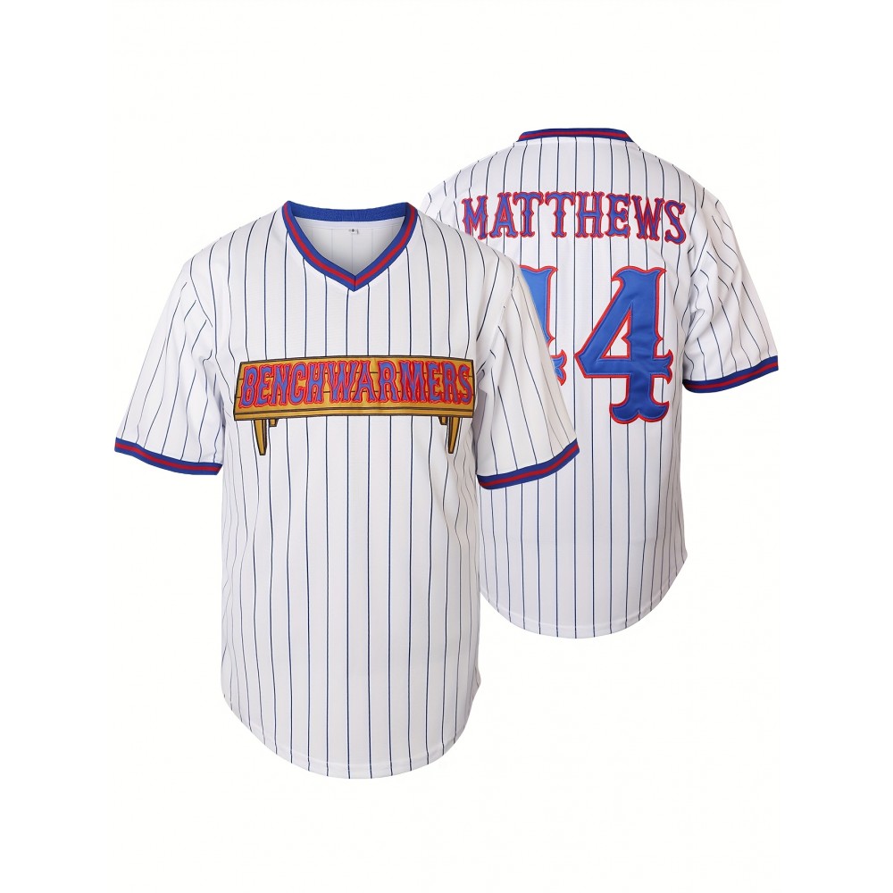 Men's White Polyester Baseball Jersey | V-Neck with Red & Blue Stripes | Embroidered #44 and BENGHAMMERS Design | Breathable, Machine Washable | Ideal for Training, Casual & Party Wear | Suitable for Spring to Autumn Men's White Polyester Baseball Jersey | V-Neck with Red & Blue Stripes | Embroidered #44 and BENGHAMMERS Design | Breathable, Machine Washable | Ideal for Training, Casual & Party Wear | Suitable for Spring to Autumn