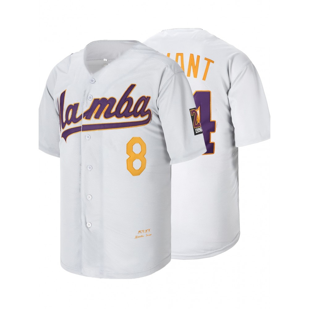 All Stitched #24 White Baseball Jersey Embroidery V Neck Short Sleeve Baseball Shirt, Breathable Button-Up Sports Uniform For Training Competition Party
