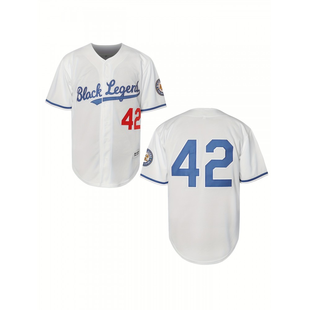 Men's Black Legend & #42 Baseball Jersey T-Shirt - Loose Fit V-Neck Button-Up, Breathable Polyester for Outdoor Sports, Training, Casual Wear & Parties (S-3XL) Men's Black Legend & #42 Baseball Jersey T-Shirt - Loose Fit V-Neck Button-Up, Breathable Polyester for Outdoor Sports, Training, Casual Wear & Parties (S-3XL)