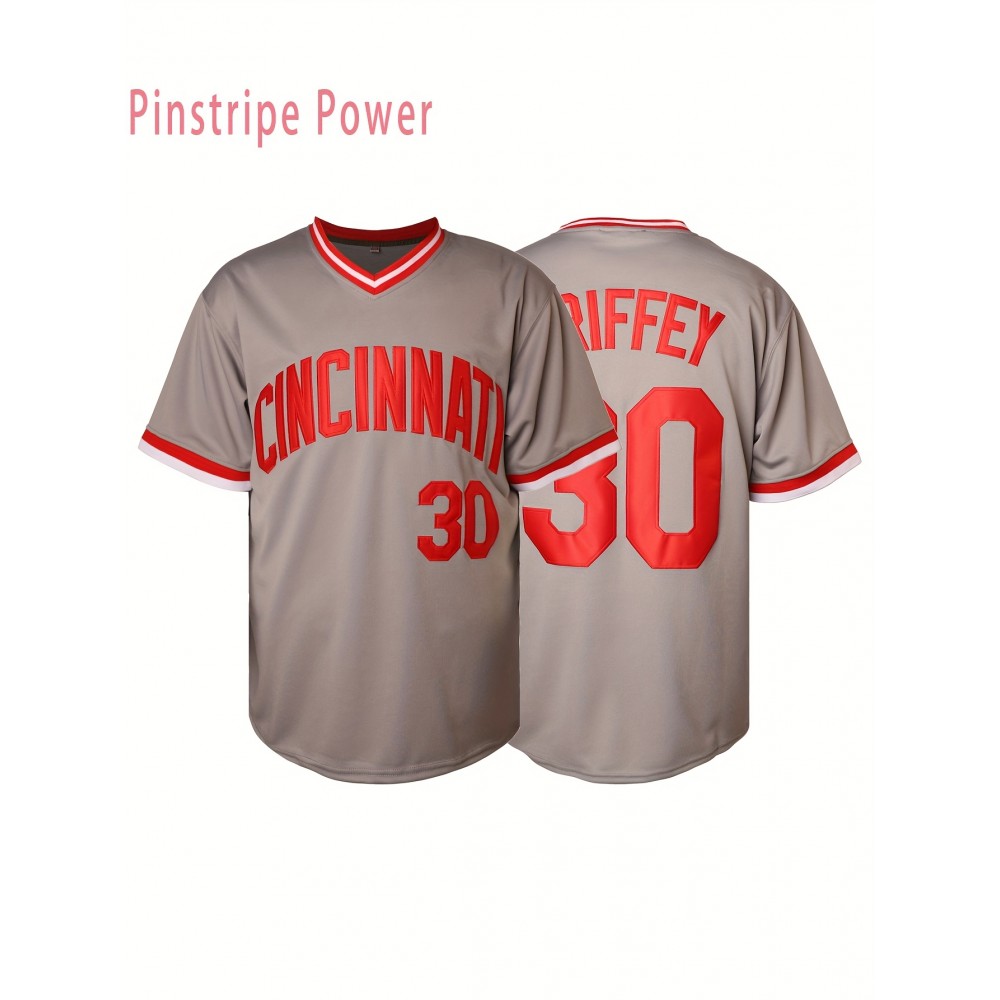 Men'S V-neck Baseball Jersey # 30 Gray Embroidered Breathable Lightweight, Perfect For Training And Casual Wear Size S-3XL Men'S V-neck Baseball Jersey # 30 Gray Embroidered Breathable Lightweight, Perfect For Training And Casual Wear Size S-3XL